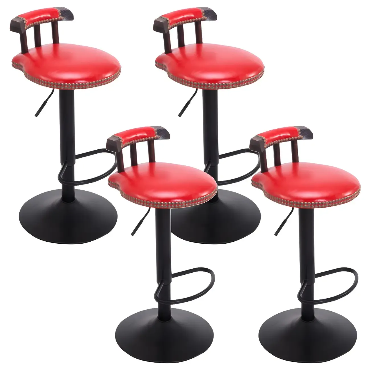 Industrial Round Leather Adjustable Bar Stools Image - 27