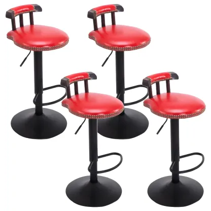 Industrial Round Leather Adjustable Bar Stools Image - 27