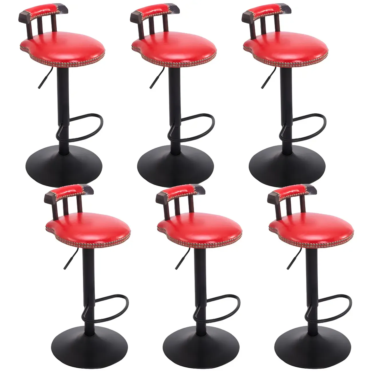 Industrial Round Leather Adjustable Bar Stools Image - 28