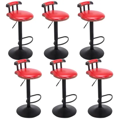 Industrial Round Leather Adjustable Bar Stools Image - 28