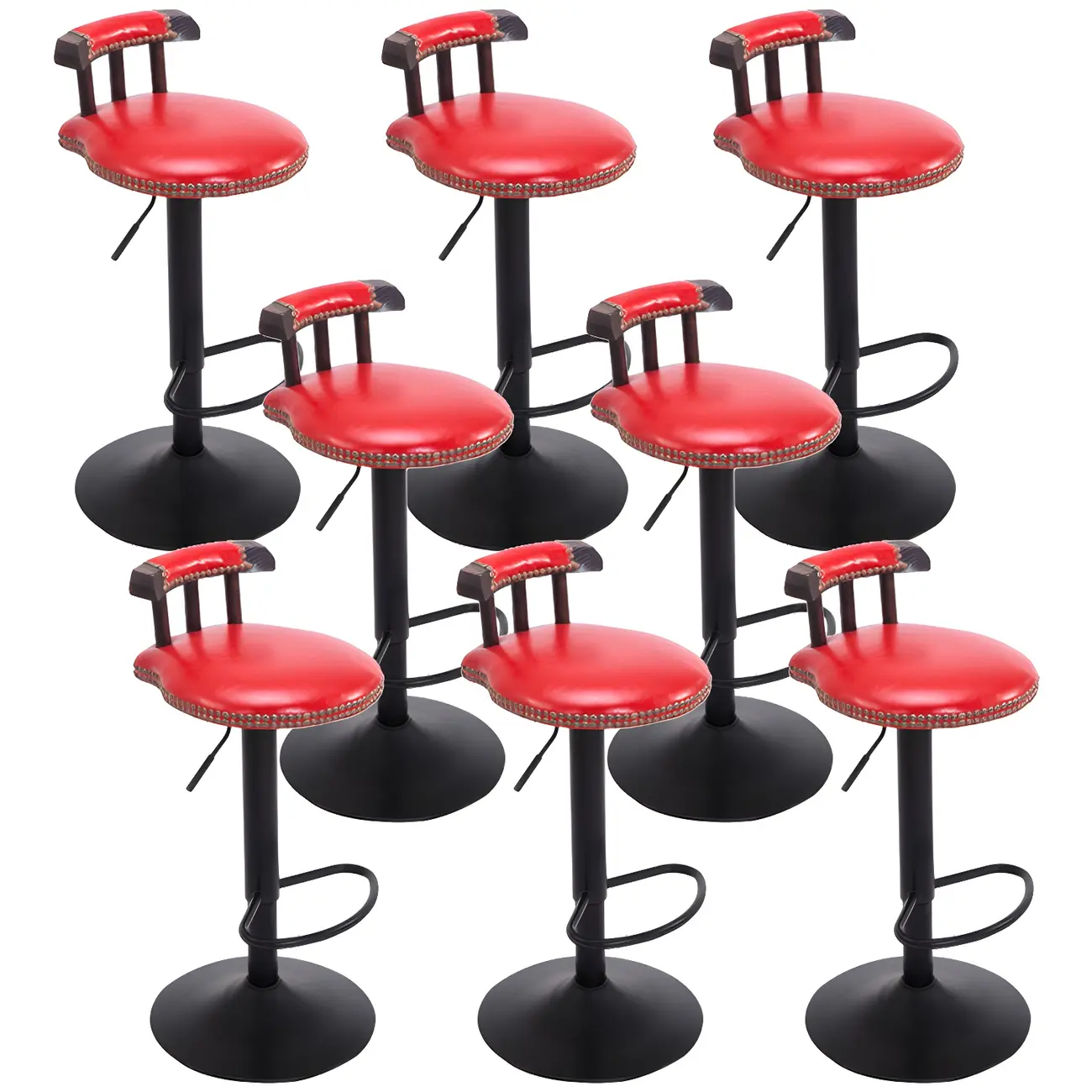 Industrial Round Leather Adjustable Bar Stools Image - 29 | homeyfad