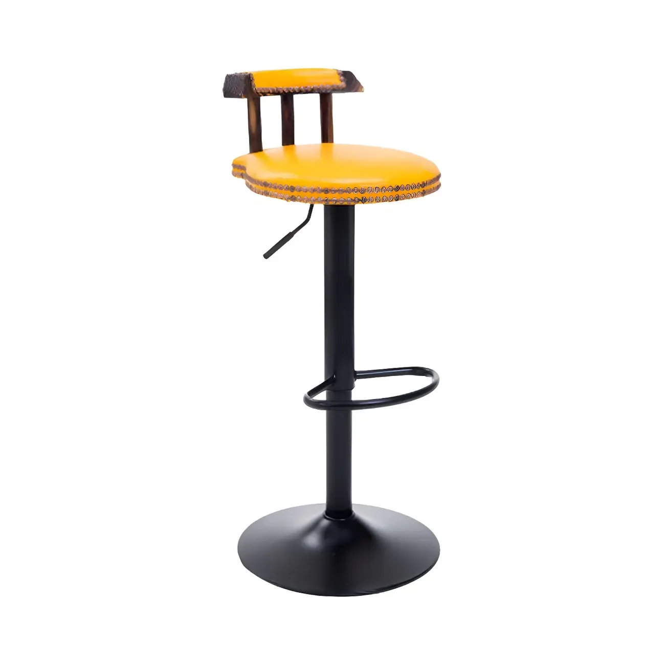 Industrial Round Leather Adjustable Bar Stools Image - 30
