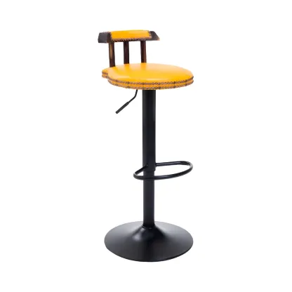Industrial Round Leather Adjustable Bar Stools Image - 30