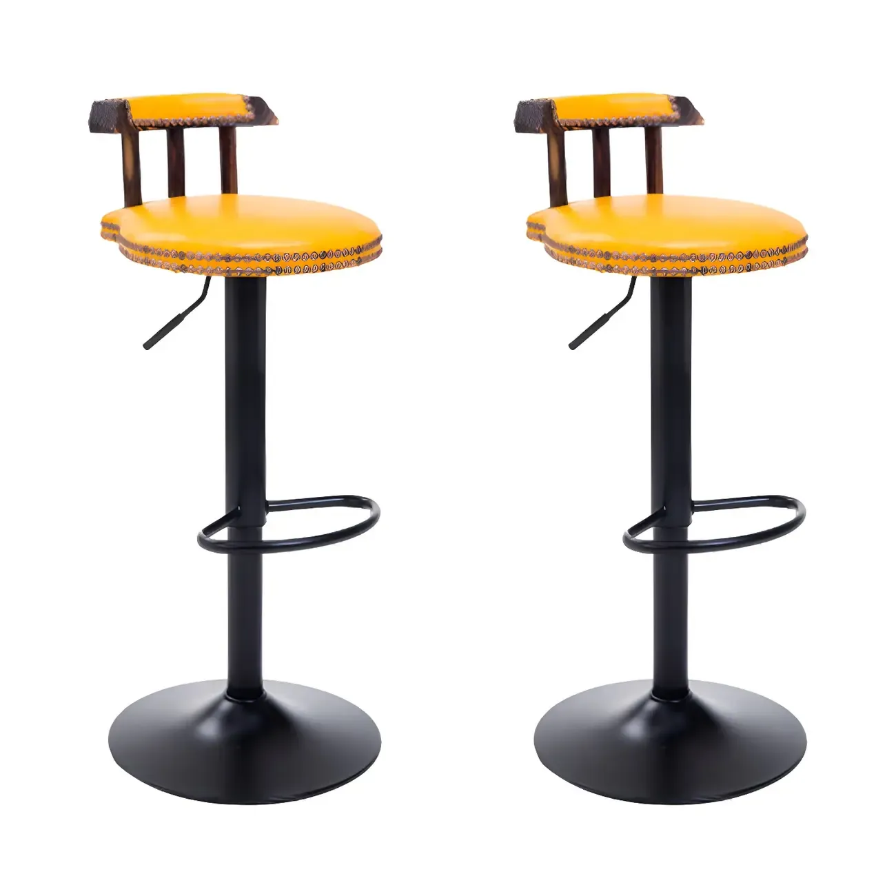Industrial Round Leather Adjustable Bar Stools Image - 31