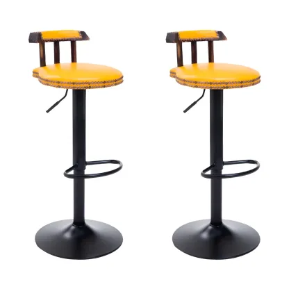 Industrial Round Leather Adjustable Bar Stools Image - 31
