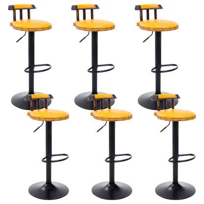 Industrial Round Leather Adjustable Bar Stools Image - 33