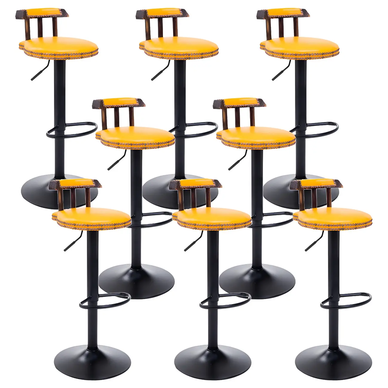 Industrial Round Leather Adjustable Bar Stools Image - 34 | homeyfad