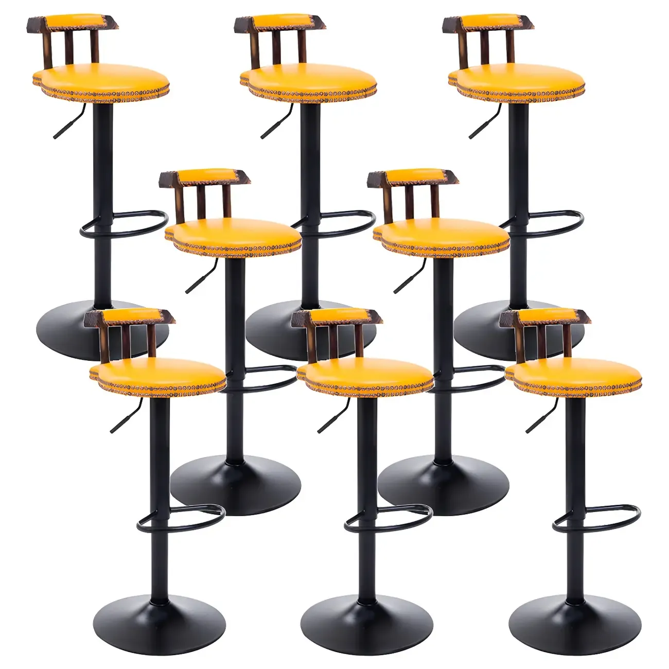 Industrial Round Leather Adjustable Bar Stools Image - 34