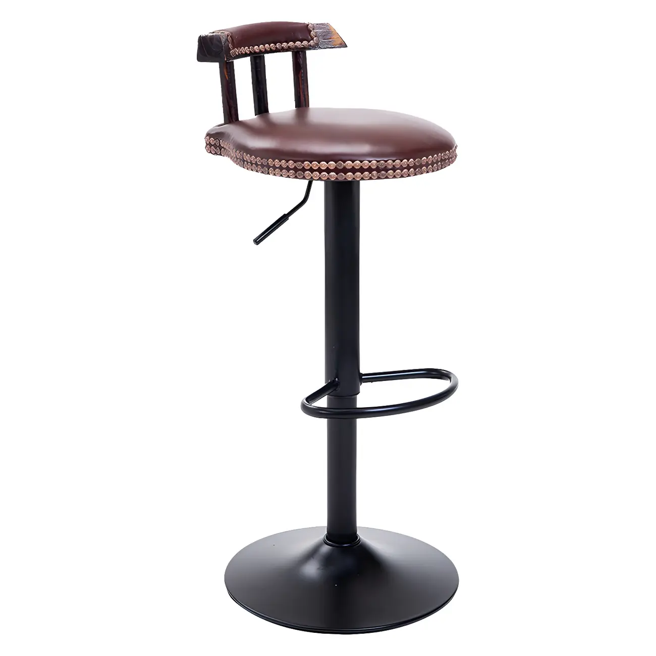 Industrial Round Leather Adjustable Bar Stools Image - 35 | homeyfad