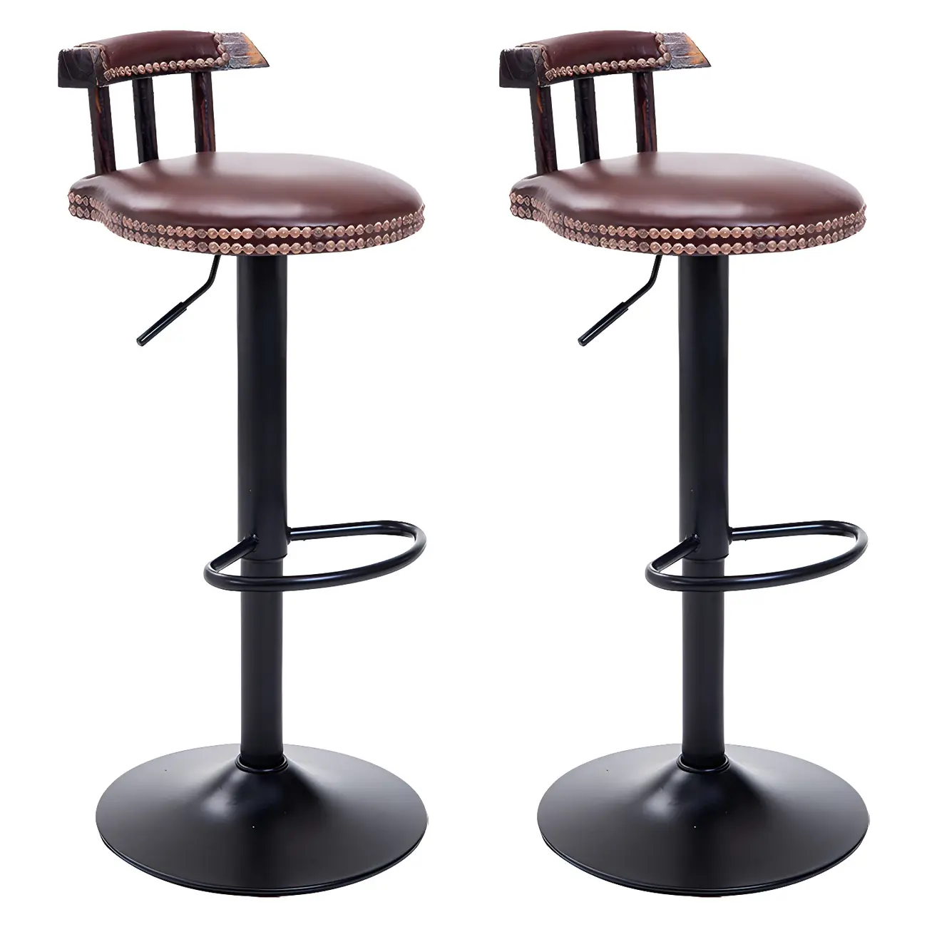 Industrial Round Leather Adjustable Bar Stools Image - 28 | homeyfad