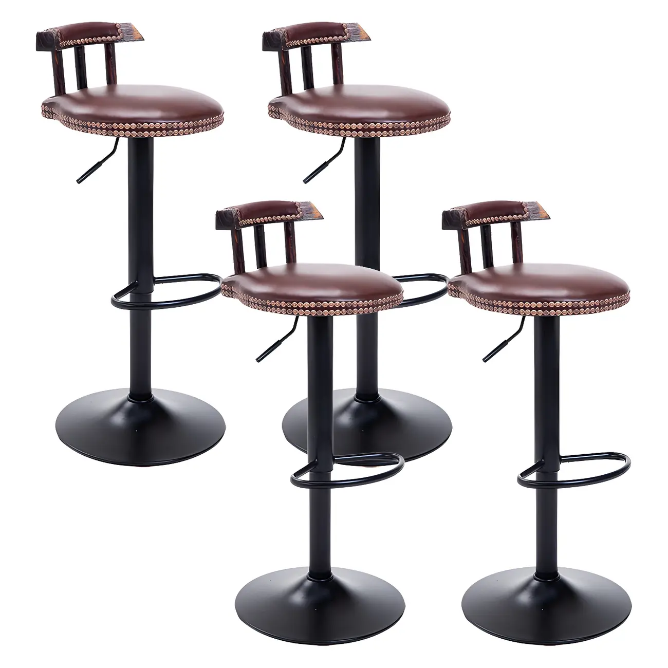 Industrial Round Leather Adjustable Bar Stools Image - 37 | homeyfad