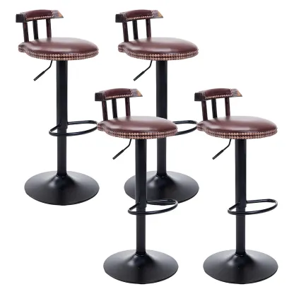 Industrial Round Leather Adjustable Bar Stools Image - 37