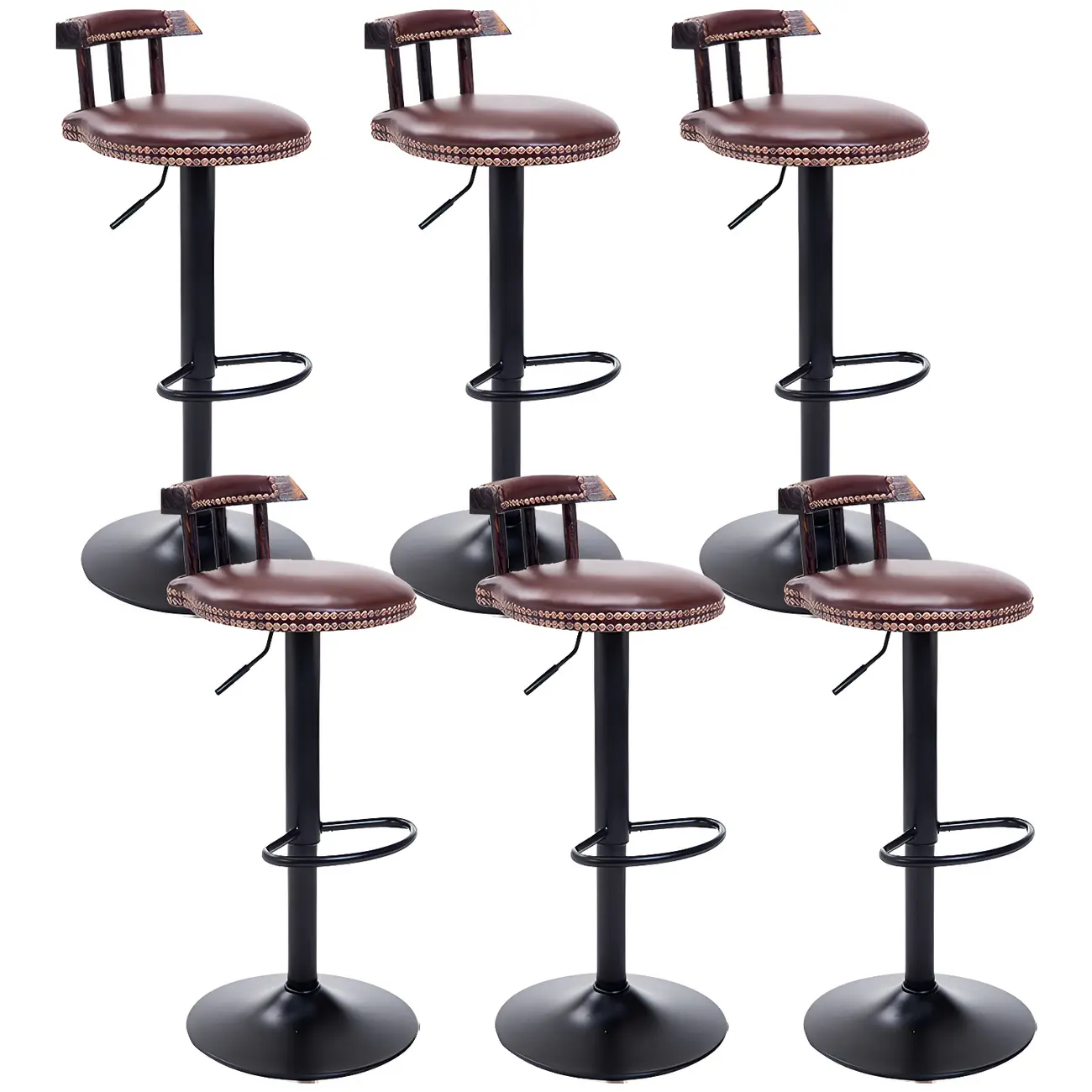 Industrial Round Leather Adjustable Bar Stools Image - 38 | homeyfad