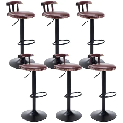 Industrial Round Leather Adjustable Bar Stools Image - 38
