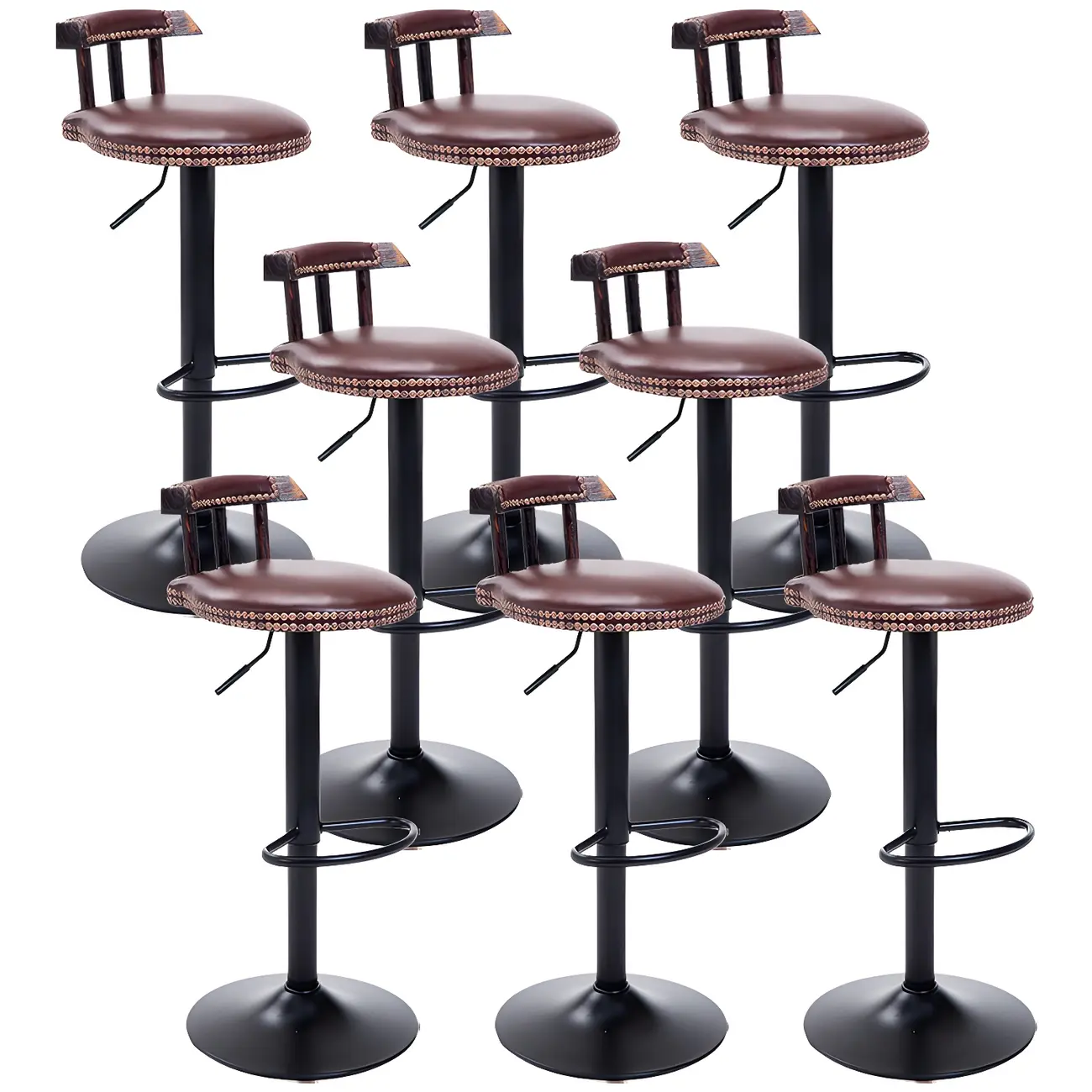 Industrial Round Leather Adjustable Bar Stools Image - 39 | homeyfad