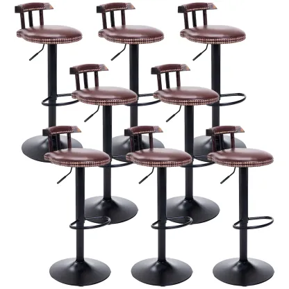 Industrial Round Leather Adjustable Bar Stools Image - 39