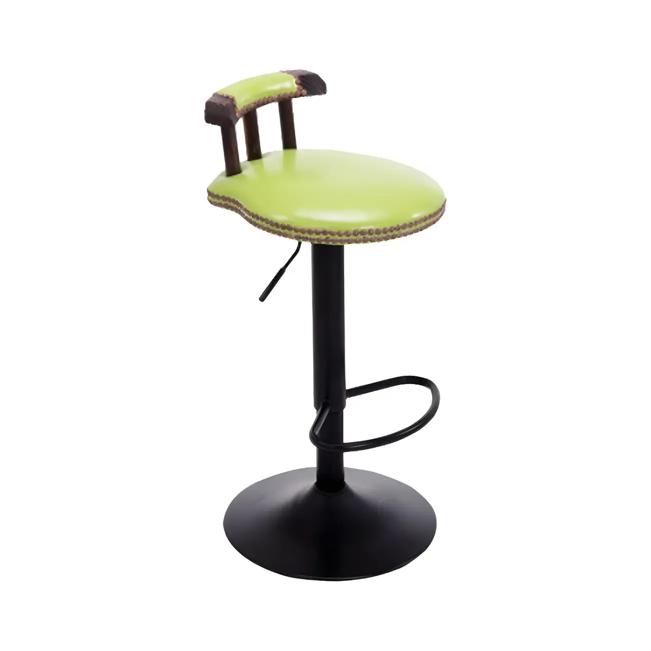Industrial Round Leather Adjustable Bar Stools Image - 40