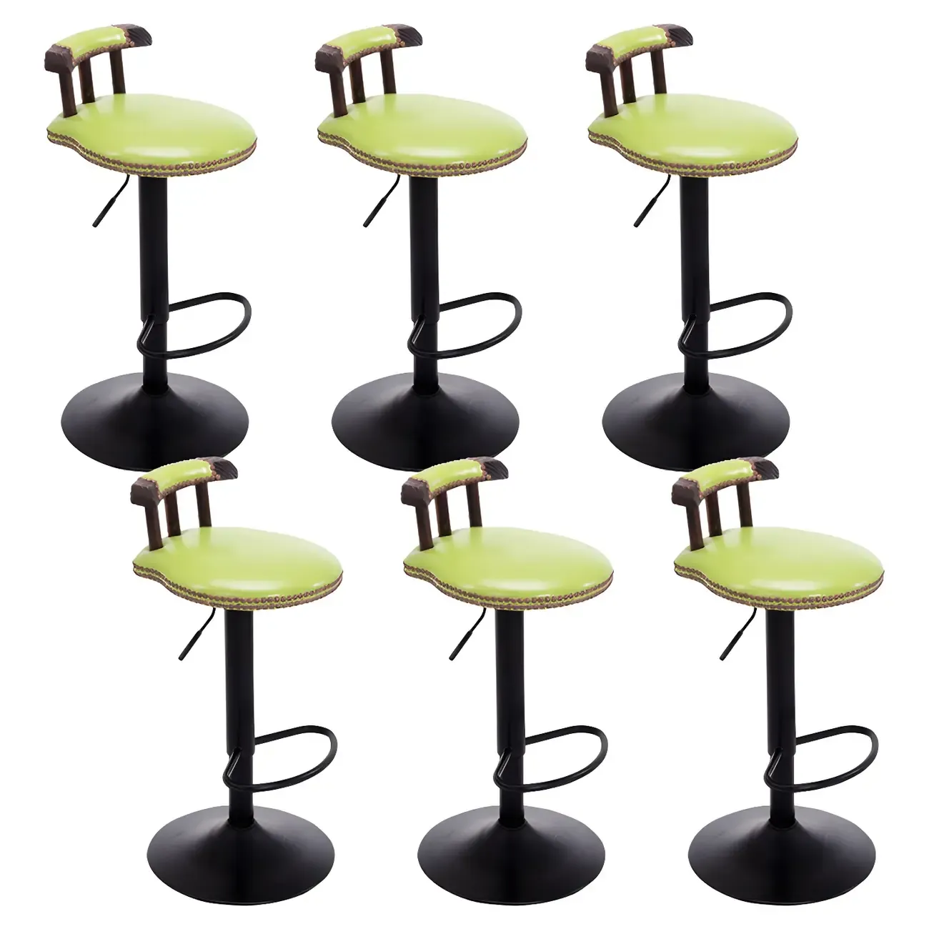 Industrial Round Leather Adjustable Bar Stools Image - 43