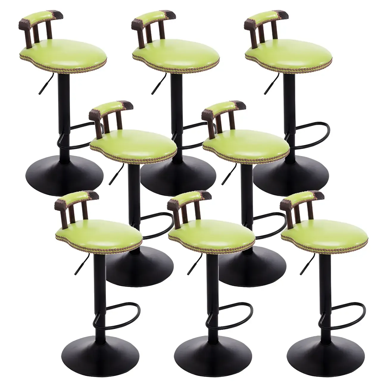 Industrial Round Leather Adjustable Bar Stools Image - 44