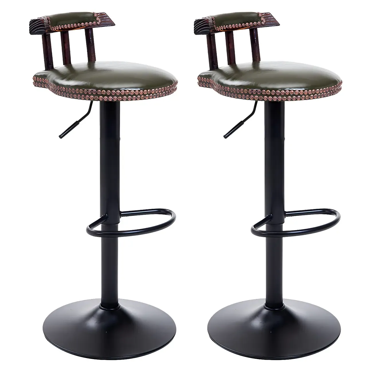 Industrial Round Leather Adjustable Bar Stools Image - 46
