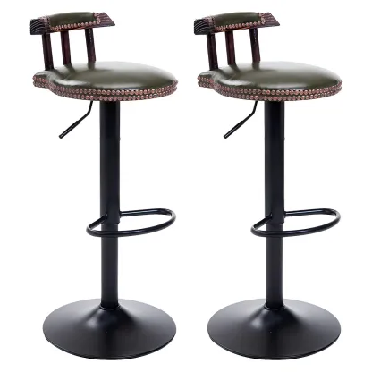 Industrial Round Leather Adjustable Bar Stools Image - 46