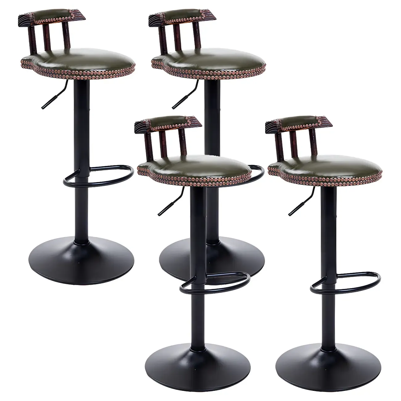 Industrial Round Leather Adjustable Bar Stools Image - 47
