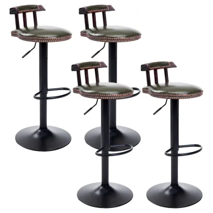 Industrial Round Leather Adjustable Bar Stools Image - 47