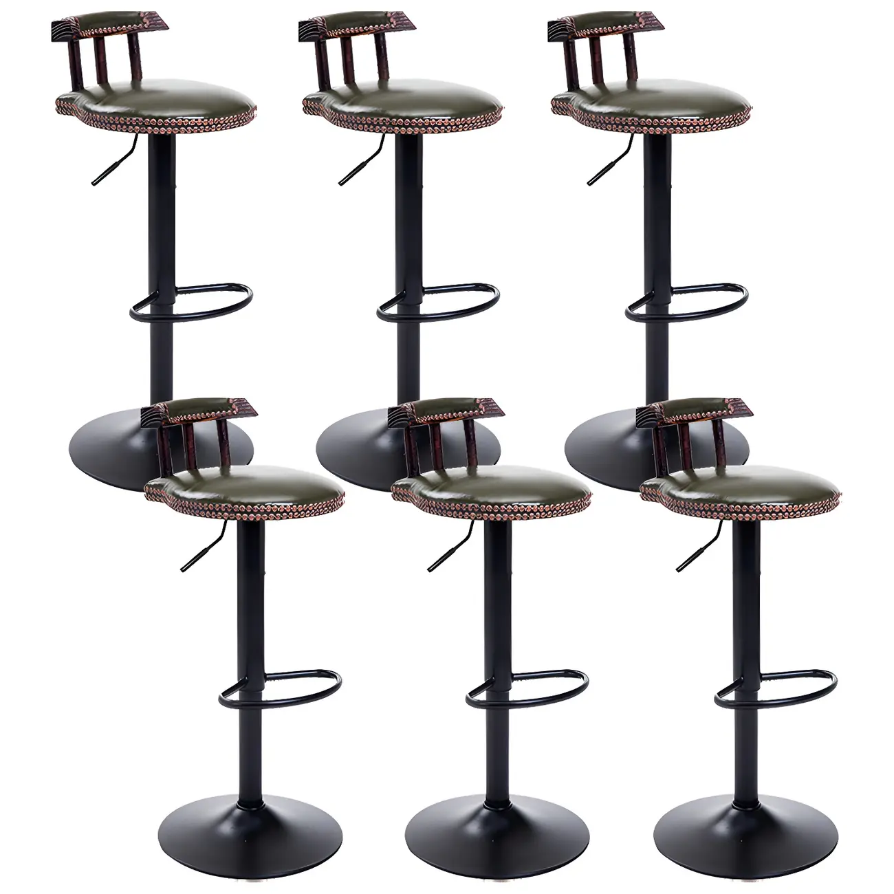 Industrial Round Leather Adjustable Bar Stools Image - 48 | homeyfad