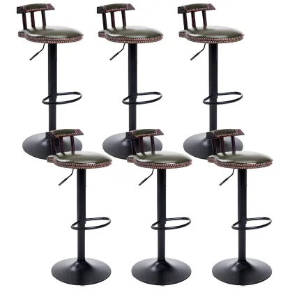 Industrial Round Leather Adjustable Bar Stools Image - 48