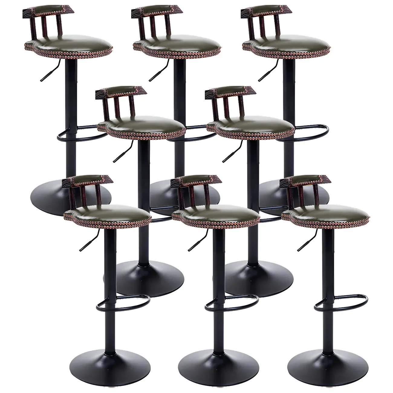 Industrial Round Leather Adjustable Bar Stools Image - 49