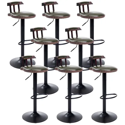 Industrial Round Leather Adjustable Bar Stools Image - 49