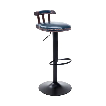 Industrial Round Leather Adjustable Bar Stools Image - 50