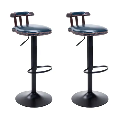 Industrial Round Leather Adjustable Bar Stools Image - 51