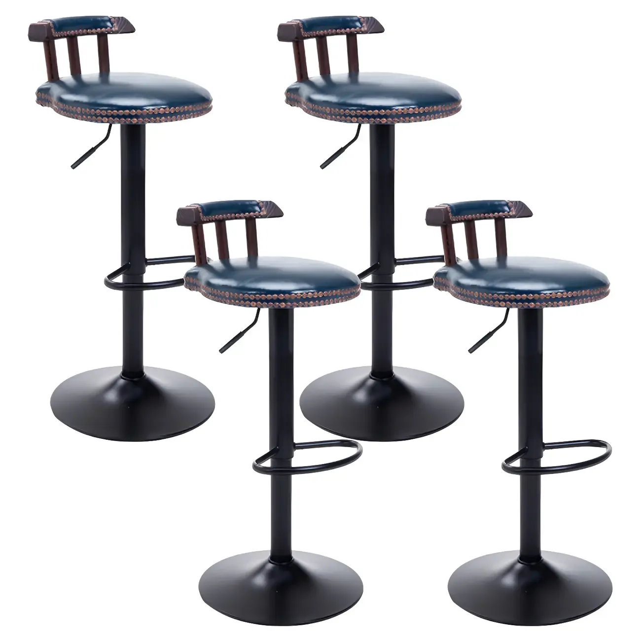 Industrial Round Leather Adjustable Bar Stools Image - 52
