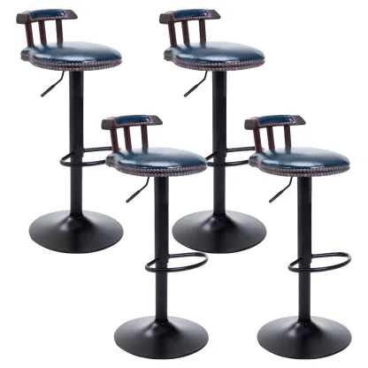 Industrial Round Leather Adjustable Bar Stools Image - 52
