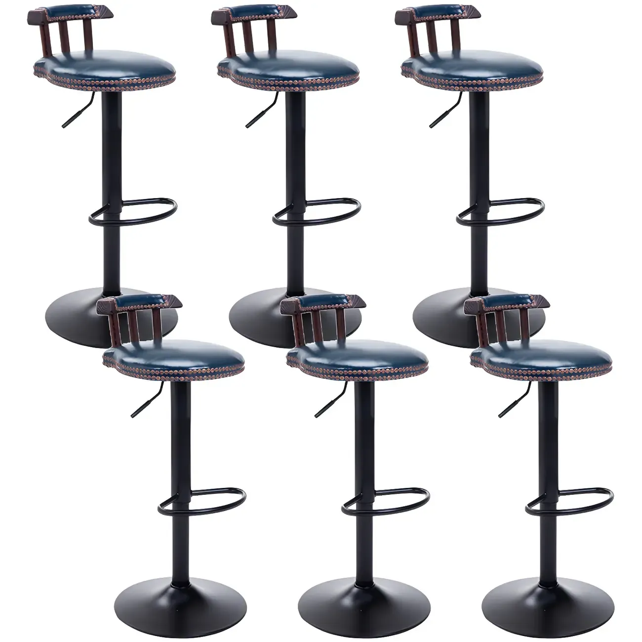 Industrial Round Leather Adjustable Bar Stools Image - 53