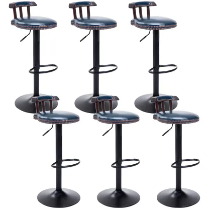 Industrial Round Leather Adjustable Bar Stools Image - 53