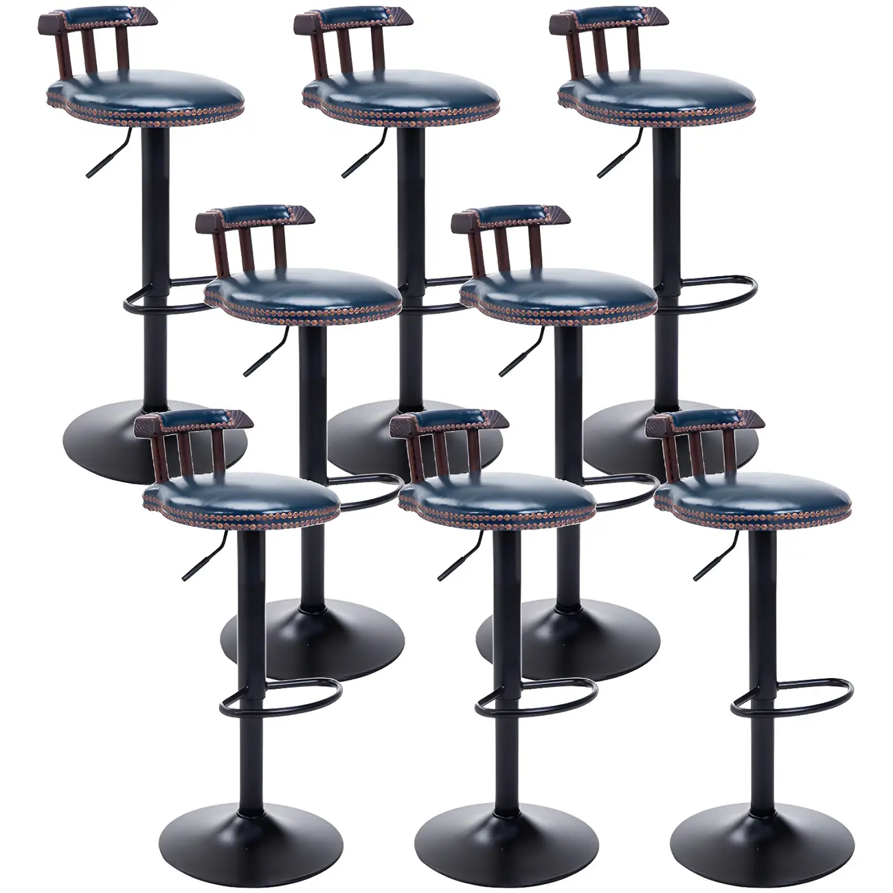 Industrial Round Leather Adjustable Bar Stools Image - 54 | homeyfad