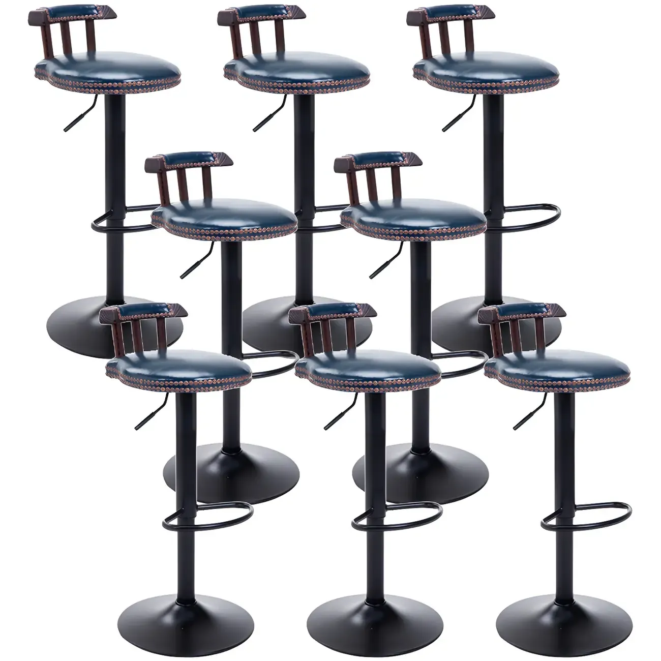 Industrial Round Leather Adjustable Bar Stools Image - 54