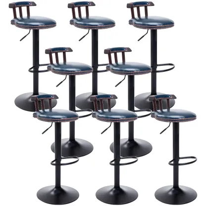 Industrial Round Leather Adjustable Bar Stools Image - 54