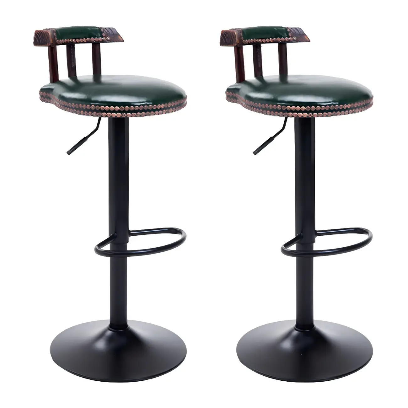 Industrial Round Leather Adjustable Bar Stools Image - 56