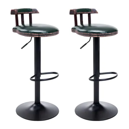Industrial Round Leather Adjustable Bar Stools Image - 56