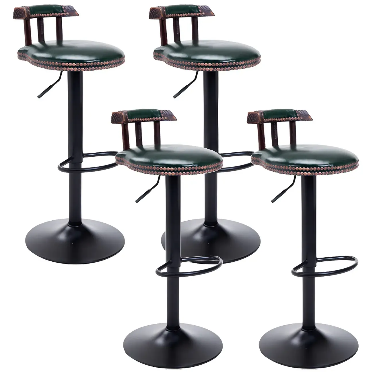 Industrial Round Leather Adjustable Bar Stools Image - 57