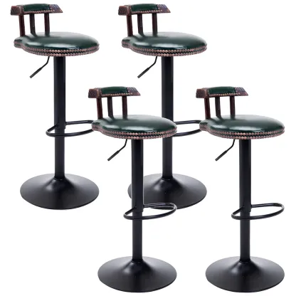 Industrial Round Leather Adjustable Bar Stools Image - 57