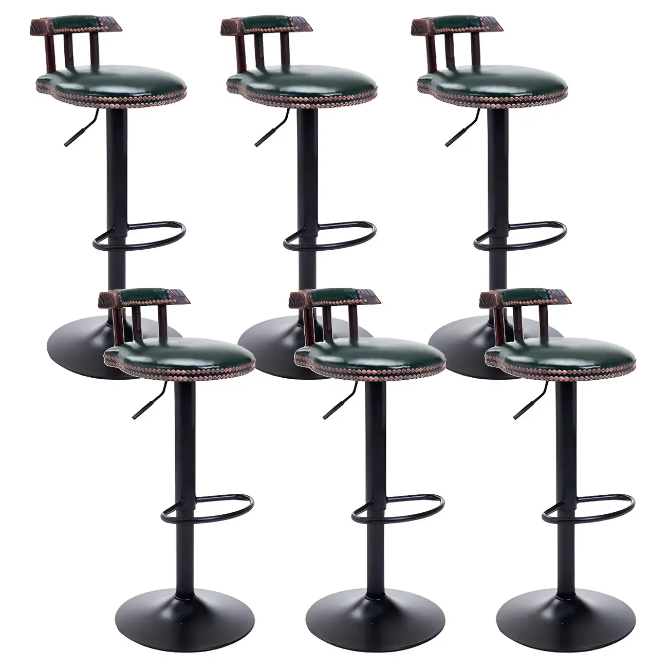 Industrial Round Leather Adjustable Bar Stools Image - 58