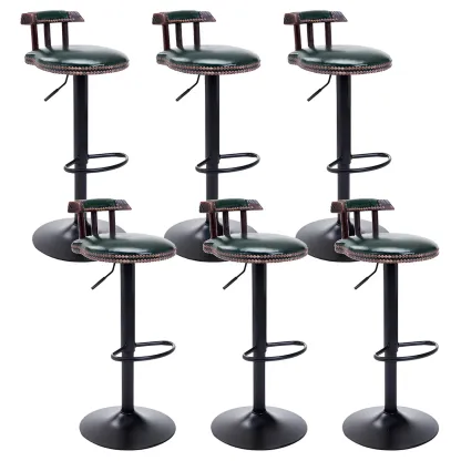 Industrial Round Leather Adjustable Bar Stools Image - 58