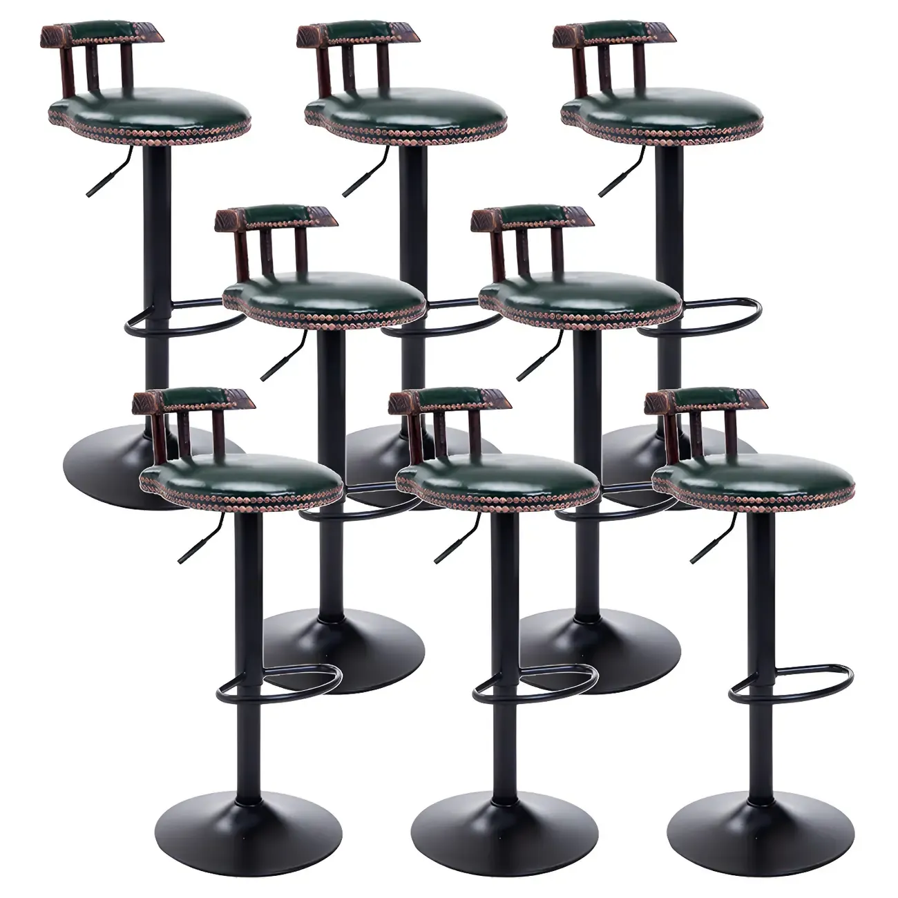 Industrial Round Leather Adjustable Bar Stools Image - 59