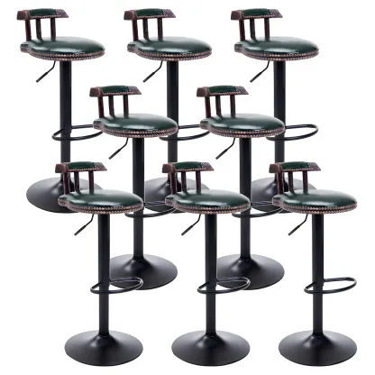 Industrial Round Leather Adjustable Bar Stools Image - 59
