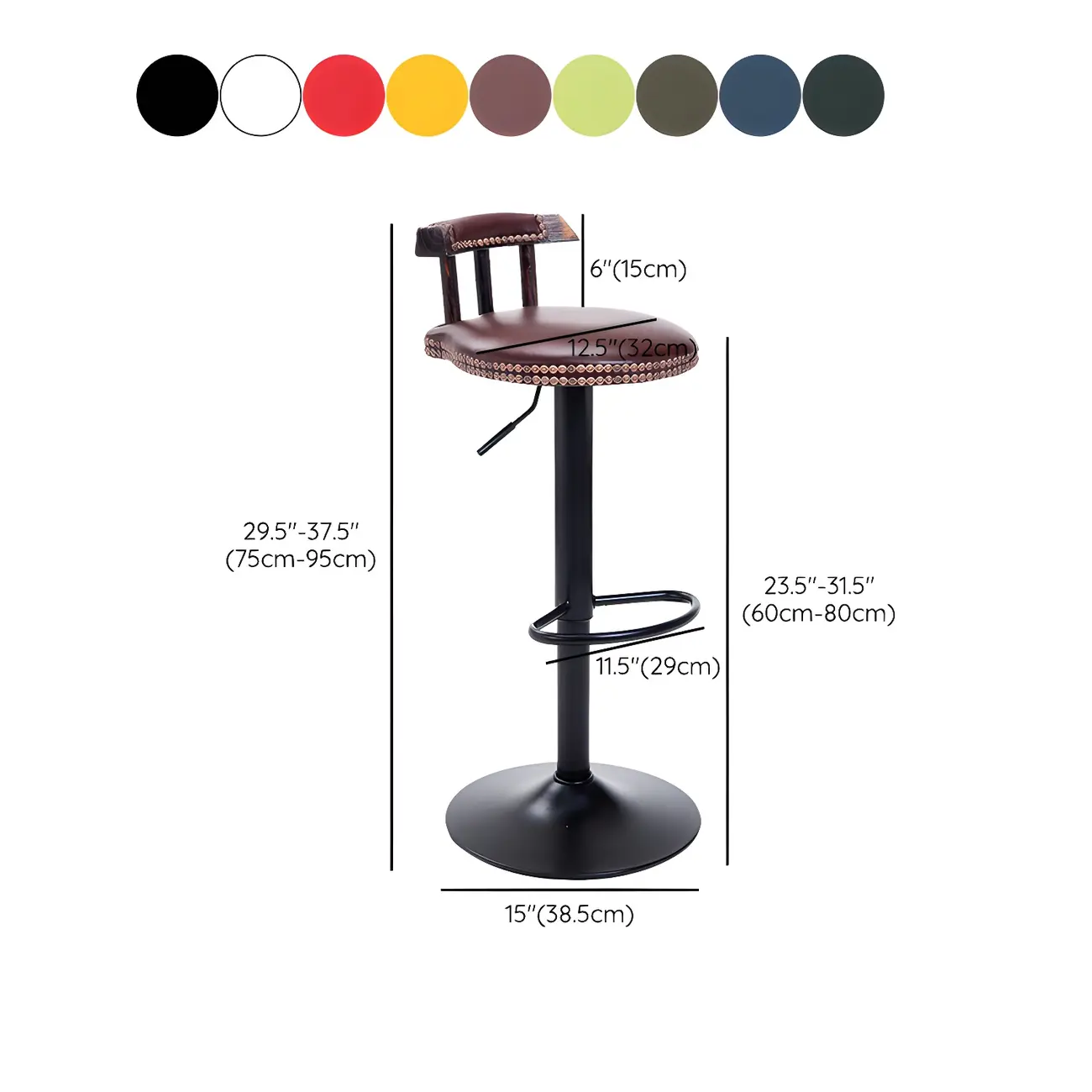 Industrial Round Leather Adjustable Bar Stools #size | homeyfad