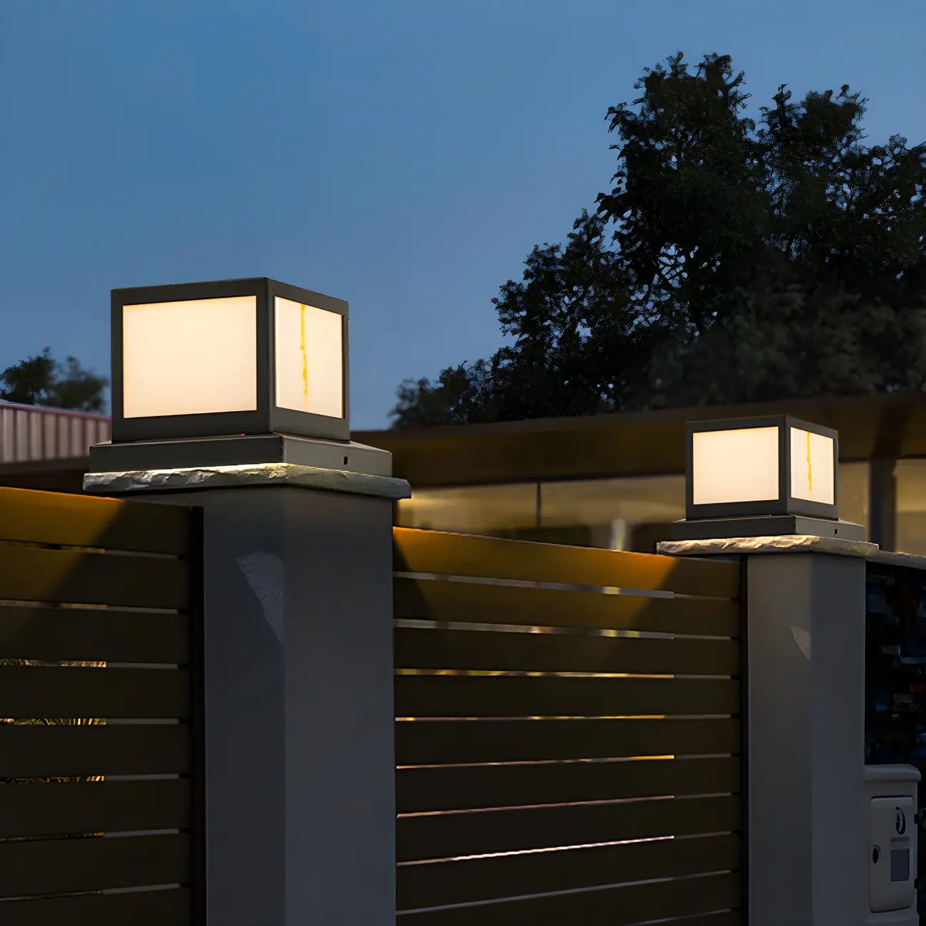All-weather Modern Black Cube Solar Post Light Image - 2 | homeyfad